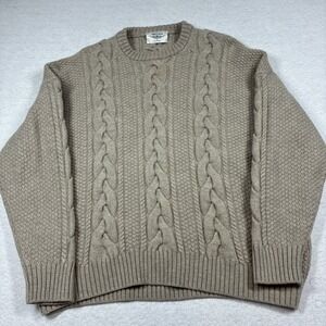 Aritzia 100% Merino Wool Cable Knit Crew Neck Sweater Oatmeal XL Fishermen Chunk